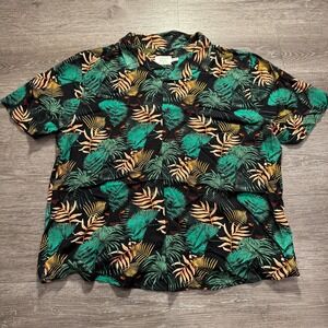Thread Wave Shirt Mens XL Green Hawaiian Floral Palm AOP Costal Resort Camp